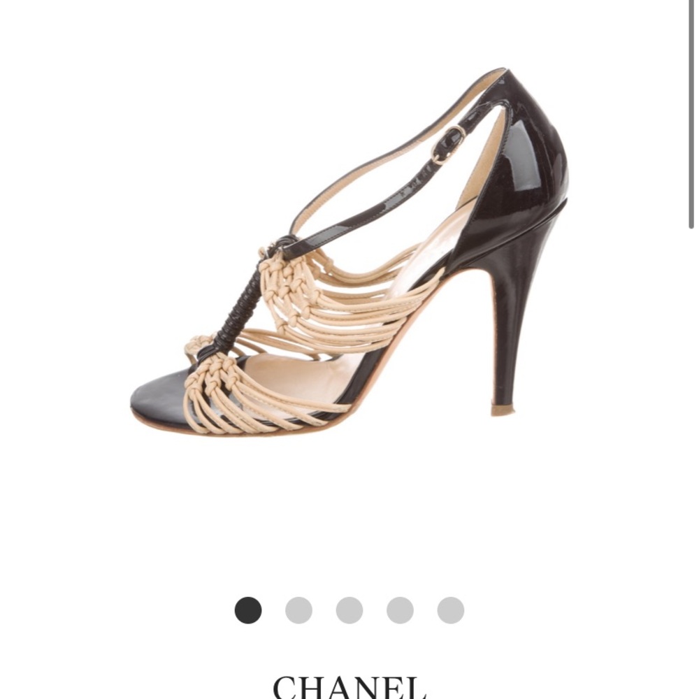 Chanel black and tan strappy heels